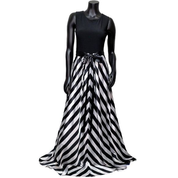 Caché Womens 2 Striped Maxi Dress Black White Sleeveless Evening Gown Party Prom - Picture 1 of 11